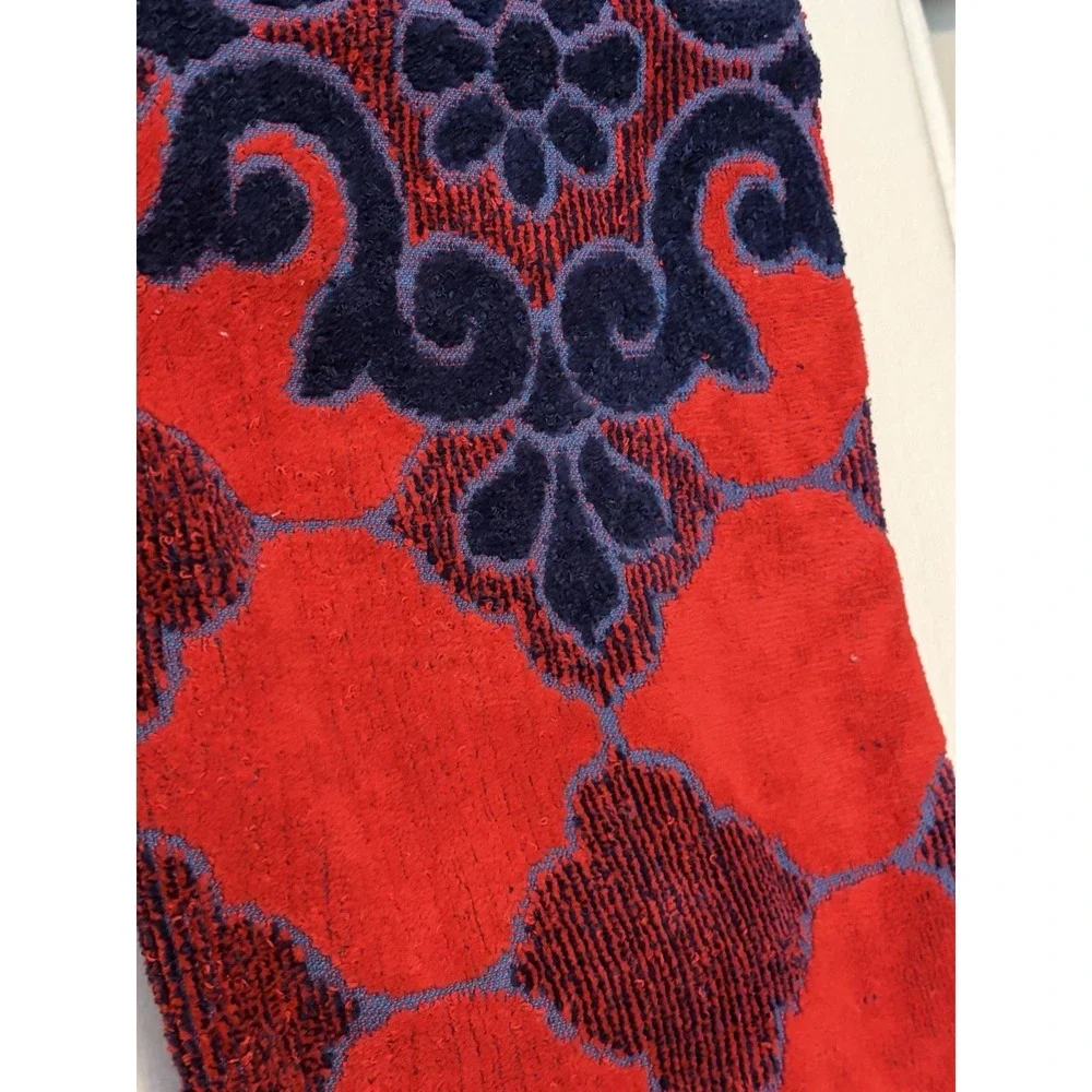 Fashion Manor 5pc Vtg Bath Towel/Washcloth/HandTowel Set/BlueRed/60s-70's/Fringe